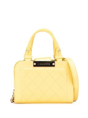 CHANEL Yellow Mini Calfskin Label Click Shopping Tote satchel